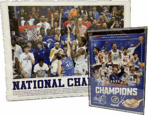 2022 National Champion with Player Autographed HyVee Cereal Box with Acrylic Display Case