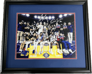 2022 National Championship framed team photo signed by Coach Bill Self and Ochai Agbaji