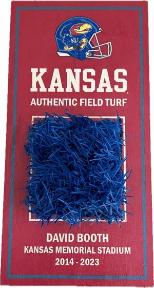 David Booth Kansas Memorial Stadium Wooden Turf Relic (KU RED)