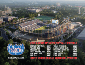 2025 David Booth Kansas Memorial Stadium 18"x24" Schedule Poster - Signed by Head Coach Lance Leipold and Jalon Daniels