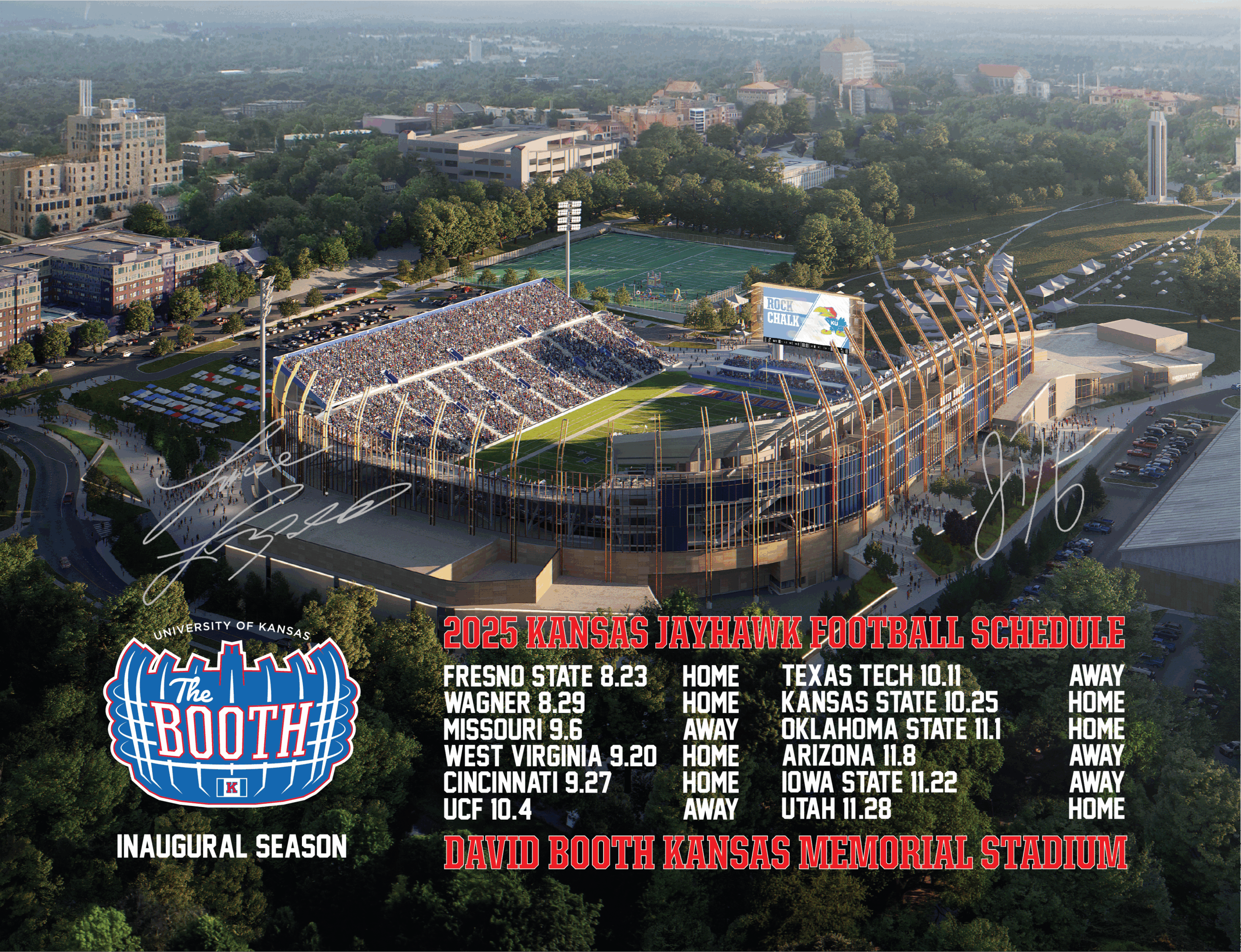 2025 David Booth Kansas Memorial Stadium 18"x24" Schedule Poster - Signed by Head Coach Lance Leipold